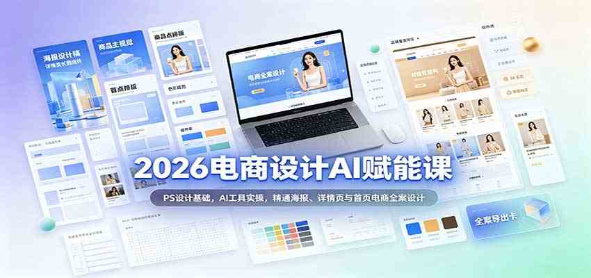 2026电商设计AI赋能课：PS设计基础，AI工具实操，精通海报、详情页与首页电商全案设计-副业资源网