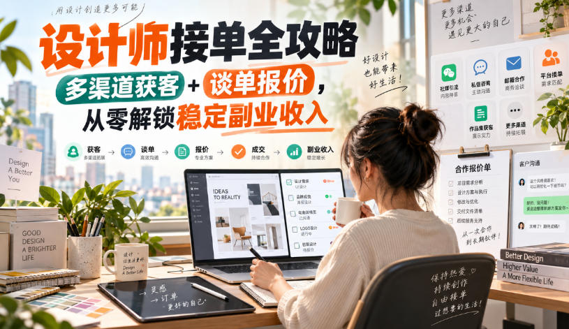 设计师接单全攻略-无水印，多渠道获客+谈单报价，从零解锁稳定副业收入-副业资源网