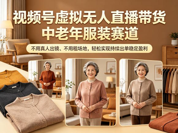 视频号虚拟无人直播带货中老年服装赛道，不用真人出镜、不用租场地，轻松实现持续出单稳定盈利-副业资源网