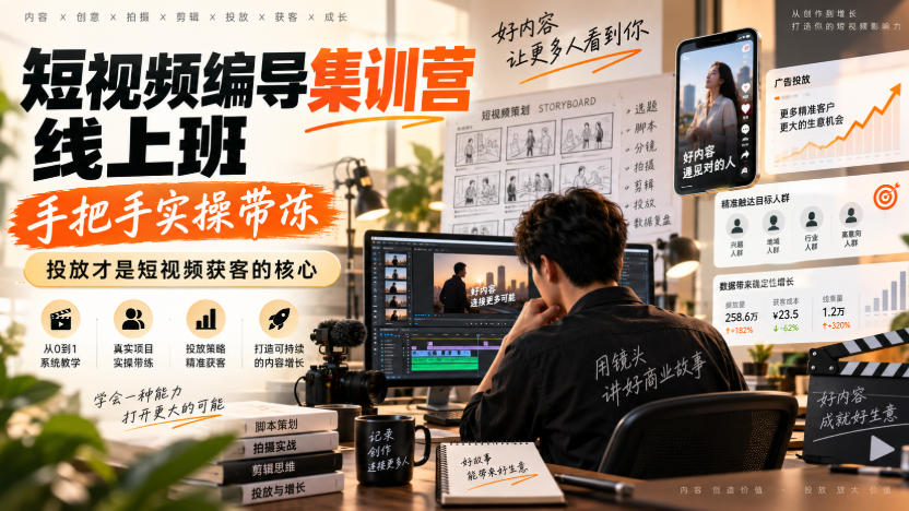 短视频编导集训营线上班，手把手实操带冻，投放才是短视频获客的核心-副业资源网