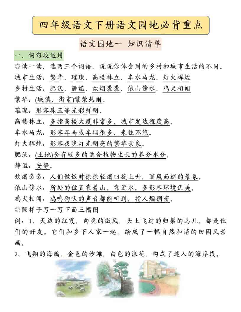 四年级下语文园地必背重点考点总结-副业资源网