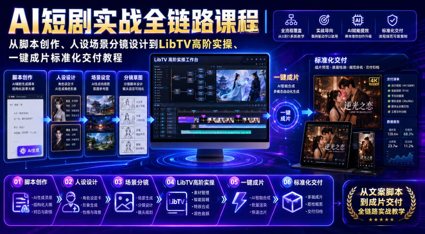 AI短剧实战全链路课程｜从脚本创作、人设场景分镜设计到LibTV高阶实操、一键成片标准化交付教程-副业资源网
