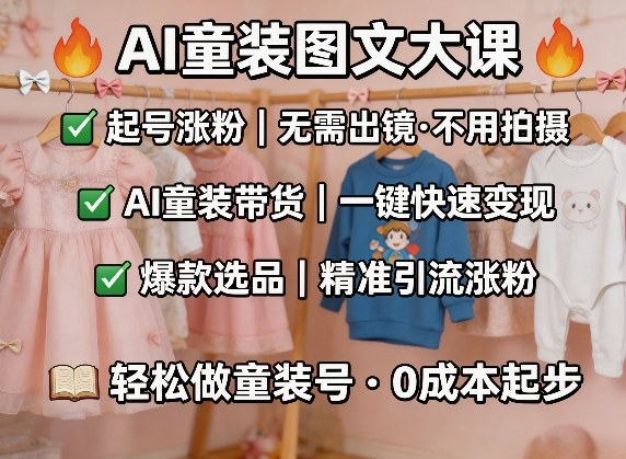 AI童装图文剪辑，某社群童装图文大课，起号涨粉、AI童装带货、爆款选品，无需出镜和拍摄-副业资源网