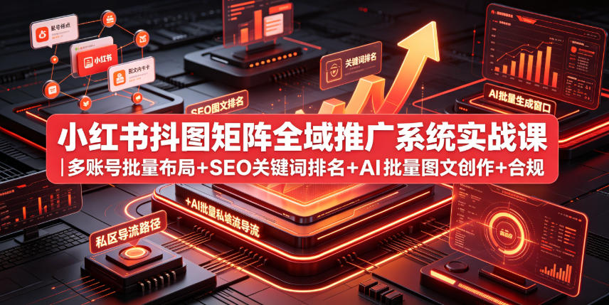 小红书抖图矩阵全域推广系统实战课｜多账号批量布局+SEO关键词排名+AI批量图文创作+合规私域导流完整落地教程-副业资源网