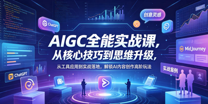 AIGC全能实战课，从核心技巧到思维升级，从工具应用到实战落地，解锁AI内容创作高阶玩法-副业资源网