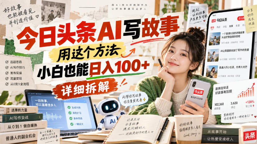 今日头条AI写故事，用这个方法，小白也能日入100+，详细拆解-副业资源网