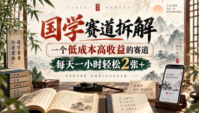 国学赛道拆解，一个低成本高收益的赛道，每天一小时轻松2张+-副业资源网