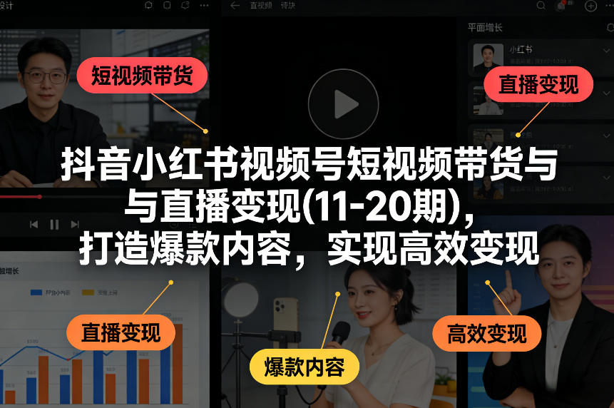 抖音小红书视频号短视频带货与直播变现(10-21期)，打造爆款内容，实现高效变现（更新05月）-副业资源网