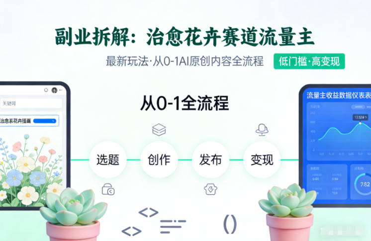 副业拆解：治愈花卉赛道流量主最新玩法，从0-1AI原创内容全流程-副业资源网