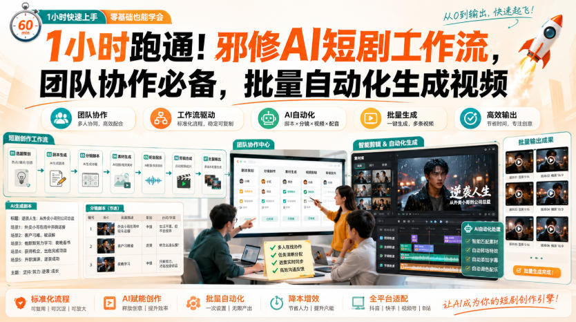 1小时跑通!邪修AI短剧工作流,团队协作必备,批量自动化生成视频-副业资源网