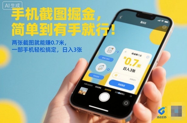 手机截图掘金，简单到有手就行！两张截图就能賺0.7米，一部手机轻松搞定，日入3张【揭秘】-副业资源网