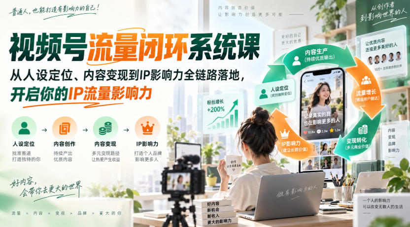 视频号流量闭环系统课，从人设定位、内容变现到IP影响力全链路落地，开启你的IP流量影响力-副业资源网