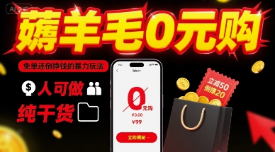 薅羊毛0元购，免单还倒挣钱的暴力玩法，人人可做，纯干货-副业资源网