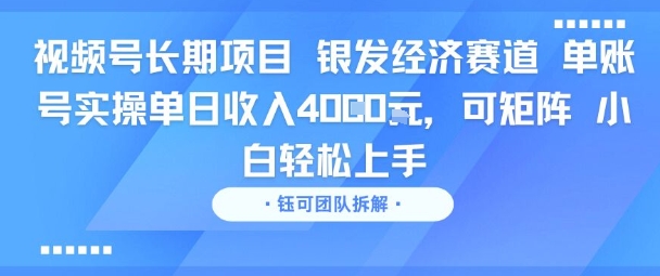 视频号长期项目 银发经济赛道 单账号实操单日收入1k，可矩阵 小白轻松上手-副业资源网