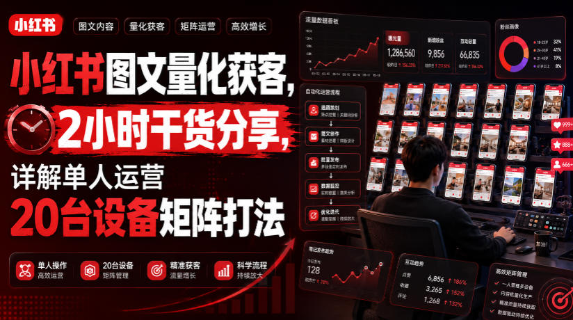小红书图文量化获客,2小时干货分享,详解单人运营20台设备矩阵打法-副业资源网