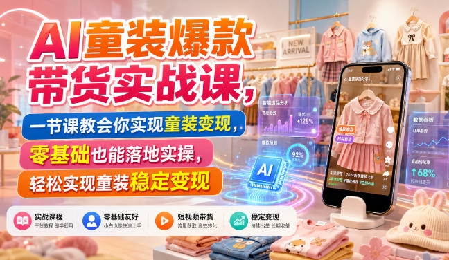 AI童装爆款带货实战课,一节课教会你实现童装变现,零基础也能落地实操-副业资源网