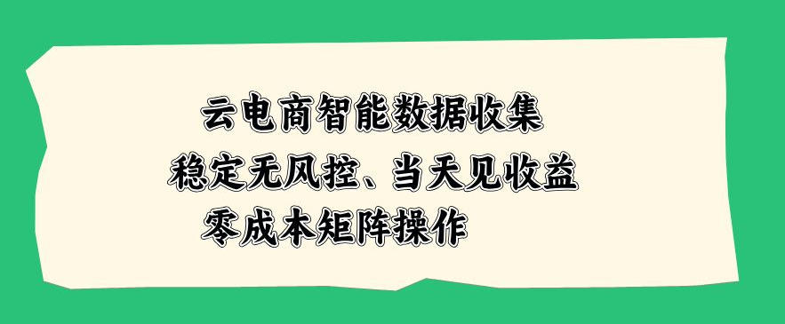 云电商智能数据收集，稳定无风控，当天做当天见收益，零成本矩阵操作【揭秘】-副业资源网