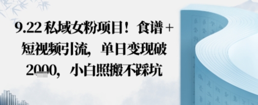 私域女粉项目！食谱+短视频引流，单日变现破多张，小白照搬不踩坑-副业资源网