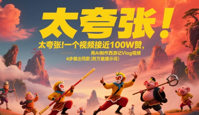 太夸张！一个视频接近100W赞，用AI制作西游记Vlog视频，全流程拆解来了(附万能提示词)-副业资源网