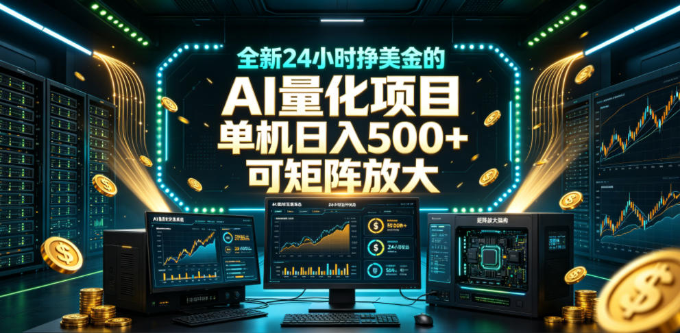 全新24小时挣美金的AI量化项目，单机日入500+，每天见收益，可矩阵放大【揭秘】-副业资源网