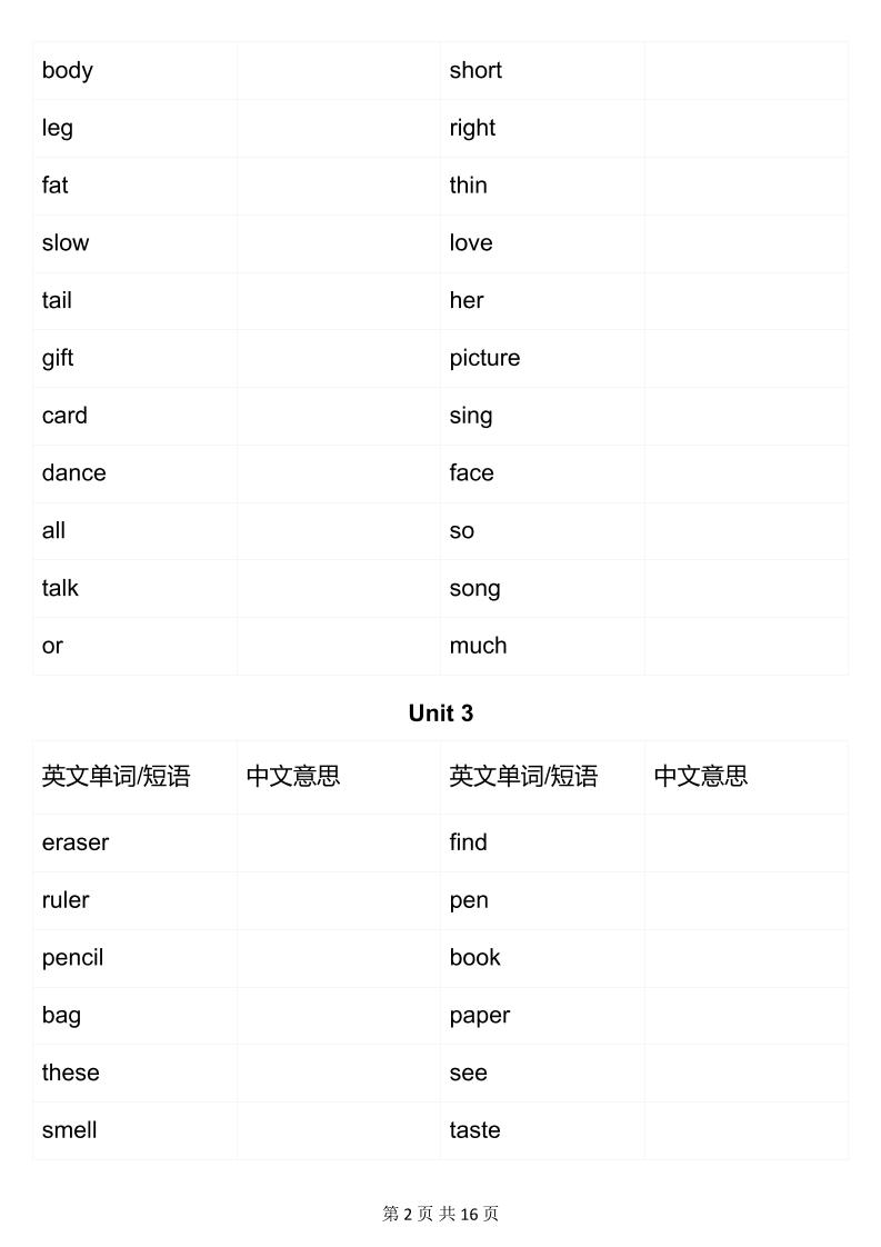 三年级下英语英汉互译练习《人教版PEP》
