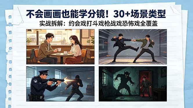 （18591期）不会画画也能学分镜！30+场景类型实战拆解：约会戏打斗戏枪战戏恐怖戏全覆盖-副业资源网