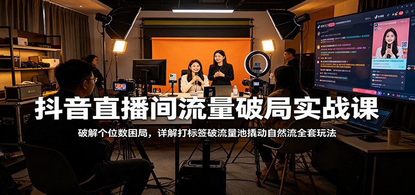 抖音直播间流量破局实战课：破解个位数困局，详解打标签破流量池撬动自然流全套玩法-副业资源网