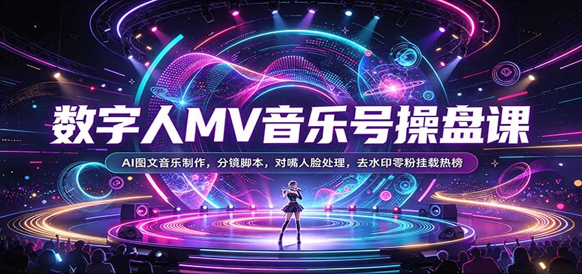 数字人MV音乐号操盘课：AI图文音乐制作，分镜脚本，对嘴人脸处理，去水印零粉挂载热榜-副业资源网