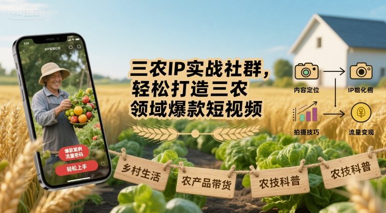 三农IP实战社群，轻松打造三农领域爆款短视频-副业资源网