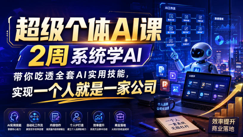 超级个体AI课,2周系统学AI,带你吃透全套AI实用技能,实现一个人就是一家公司-副业资源网