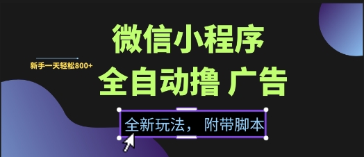 微信小程序全自动撸广告项目，彻底解决没流量的问题，新手一天8张+【揭秘】-副业资源网