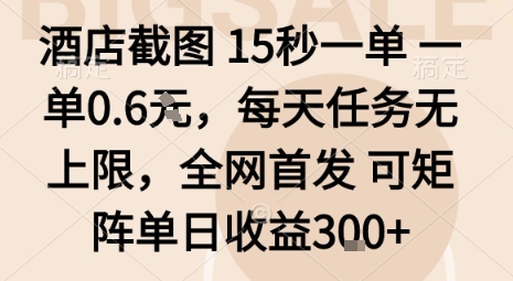 酒店截图15秒一单，一单0.6米，每天任务无上限，全网首发可矩阵单日收益3张【揭秘】-副业资源网