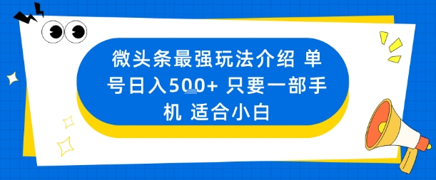 微头条最强玩法介绍一个号日入5张+只要一部手机适合小白-副业资源网