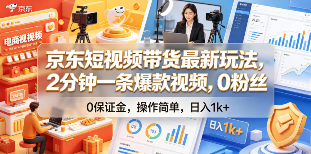 京东短视频带货最新玩法,2分钟一条爆款视频,0粉丝,0保证金,操作简单,日入1k+【揭秘】-副业资源网