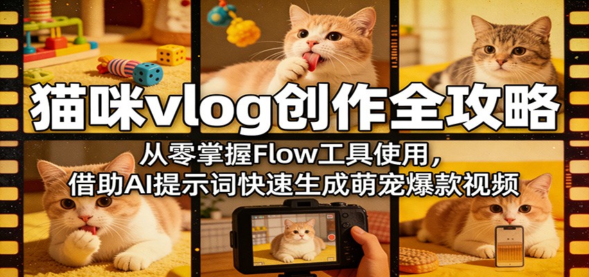猫咪vlog创作全攻略：从零掌握Flow工具使用，借助AI提示词快速生成萌宠爆款视频-副业资源网