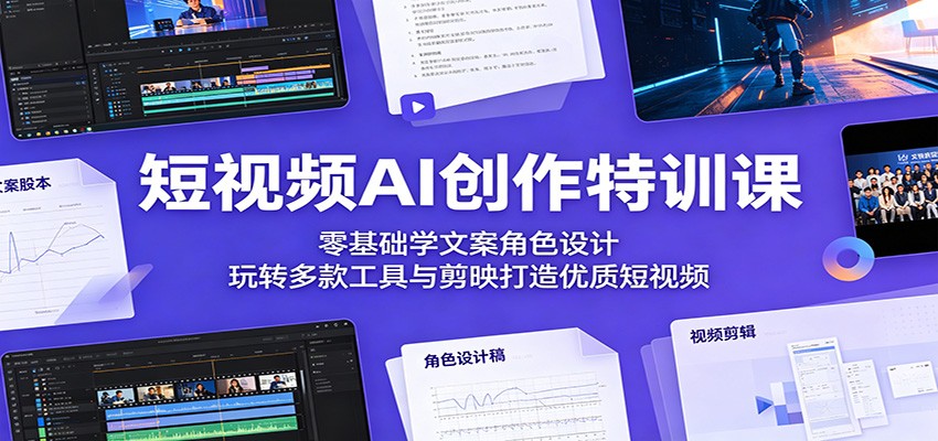 短视频AI创作特训课：零基础学文案角色设计，玩转多款工具与剪映打造优质短视频-副业资源网
