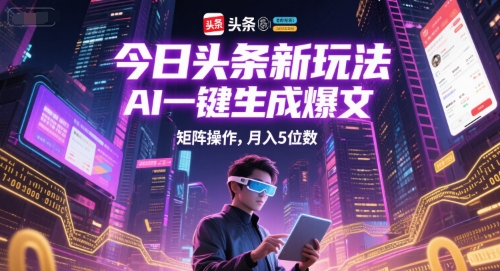 今日头条新玩法，AI一键生成爆文，矩阵操作，月入5位数-副业资源网