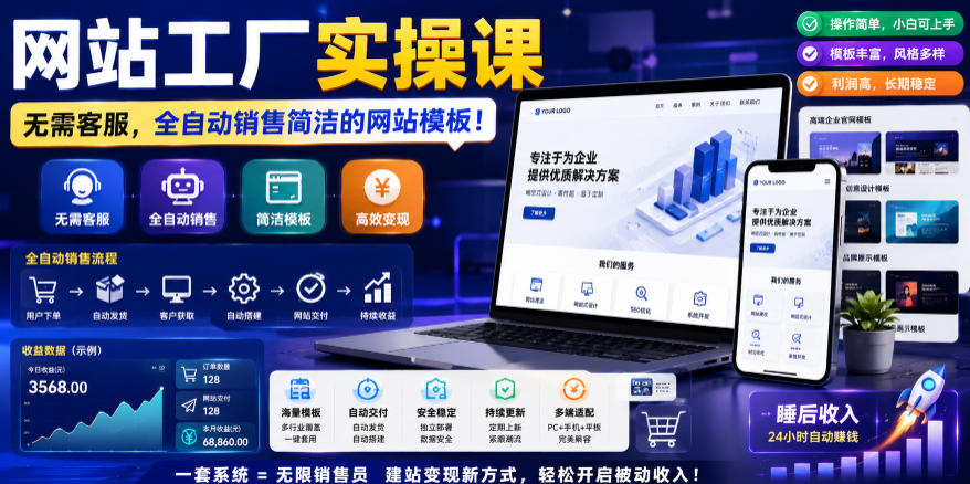 网站工厂实操课，无需客服，网站模板自动赚钱！【原创双语字幕】-副业资源网