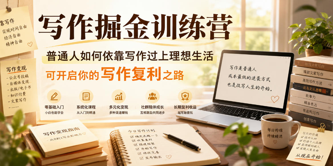 写作掘金训练营,普通人如何依靠写作过上理想生活,可开启你的写作复利之路(更新6月)-副业资源网