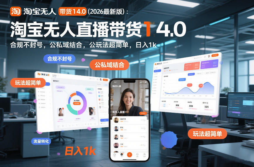 淘宝无人直播带货14.0（2026最新版）：合规不封号，公私域结合，玩法超简单，日入1k+【揭秘】-副业资源网