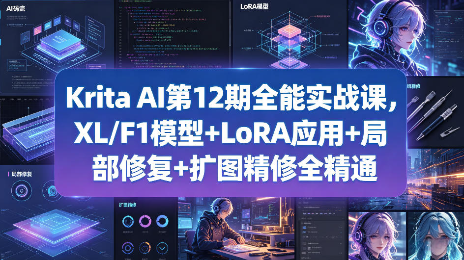 Krita AI第12期全能实战课，XL/F1模型+LoRA应用+局部修复+扩图精修全精通-副业资源网