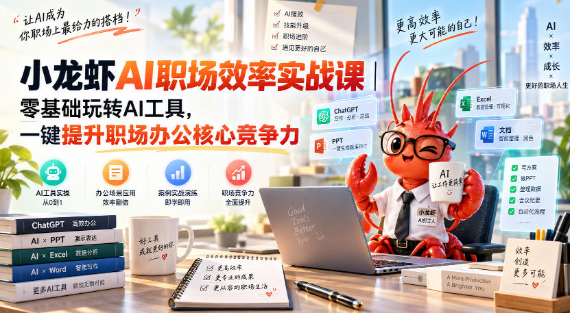小龙虾AI职场效率实战课｜零基础玩转AI工具，一键提升职场办公核心竞争力-副业资源网