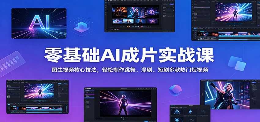 零基础AI成片实战课：图生视频核心技法，轻松制作跳舞、漫剧、短剧多款热门短视频-副业资源网