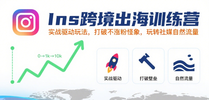 Ins跨境出海训练营，实战驱动玩法，打破不涨粉怪象，玩转社媒自然流量-副业资源网