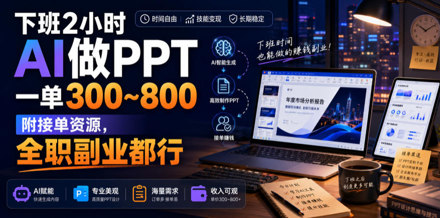下班2小时AI做PPT,一单300~800,附接单资源,全职副业都行【揭秘】-副业资源网