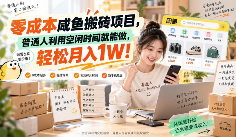 零成本咸鱼搬砖项目,普通人利用空闲时间就能做,轻松月入1W!【揭秘】-副业资源网