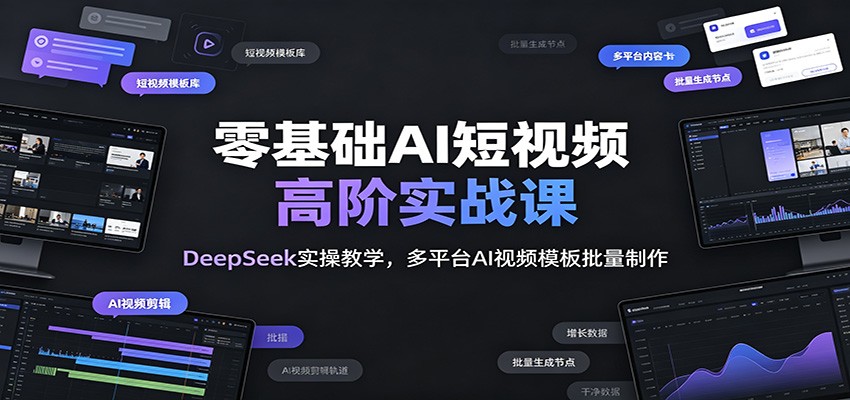 零基础AI短视频高阶实战课:DeepSeek实操教学,多平台AI视频模板批量制作-副业资源网