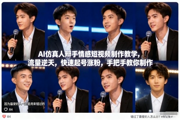 AI仿真人辩手情感短视频制作教学，流量逆天，快速起号涨粉，手把手教你制作-副业资源网