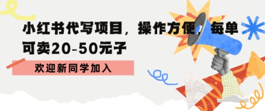 小红书代写项目，操作方便，每单可卖20-50米-副业资源网