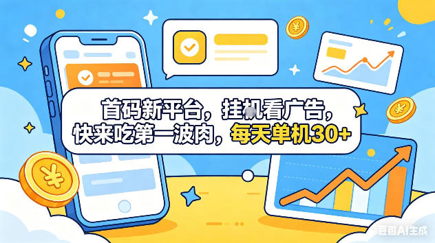 首码新平台，挂G自动看广告，快来吃第一波肉，每天单机30+，可矩阵放大【揭秘】-副业资源网